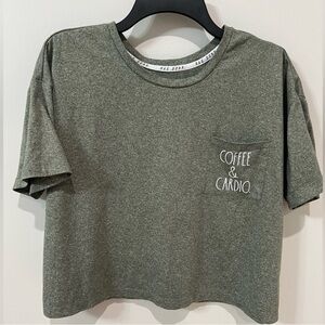 Rae Dunn Green Coffee & Cardio Cropped Tee